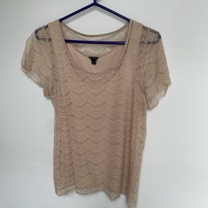 Ann Taylor Blush Top with Lace Overlay Detail